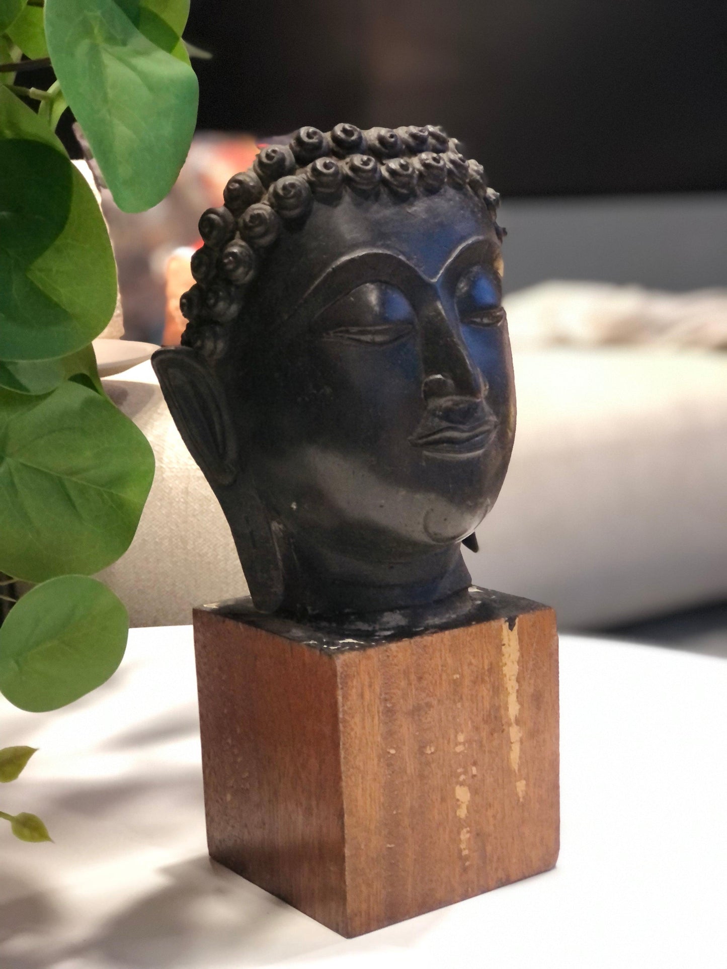 Thai black Buddha head statue