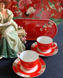 Pip Studio, set 2 tazzine da caffè con piattino Blushing Birds rosse, D13,20 cm, porcellana