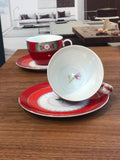 Pip Studio, set 2 tazze con piattino per capuccino/tè Blushing Birds rosse, h7,5 x d16,5, porcellana