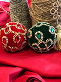 Enzo De Gasperi, set 2 palle Natale gemme e velluto rosso, d10 cm