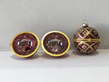 Enzo De Gasperi, palla di Natale rombi vetro rossa/oro contenitive, d8 cm
