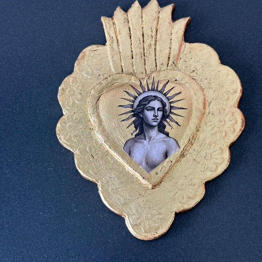 Crespi1977, cuore sacro Dea in ceramica con foglia oro fatto a mano