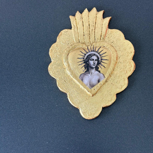 Crespi1977, cuore sacro Dea in ceramica con foglia oro fatto a mano