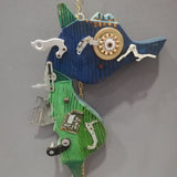 Artestò, Seahorse Blue head chain, wood and scrap mechanical parts, 40x25x5 cm