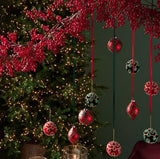 Enzo De Gasperi, set 2 palle Natale gemme e velluto rosso, d10 cm