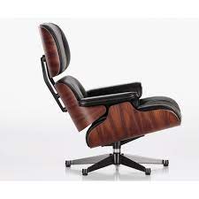 Archilab, poltrona lounge chair Eames, scocca legno palissandro e rivestimento in pelle nera