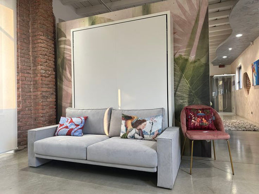 Clei, composizione a scomparsa divano tessuto grigio e letto Penelope sofa 160x198 cm