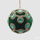 Enzo De Gasperi, set 2 palle Natale gemme e velluto verde, d10 cm
