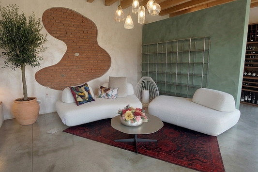 Art Nova, Curve sofa beige fabric with movable backrests and chaise longue