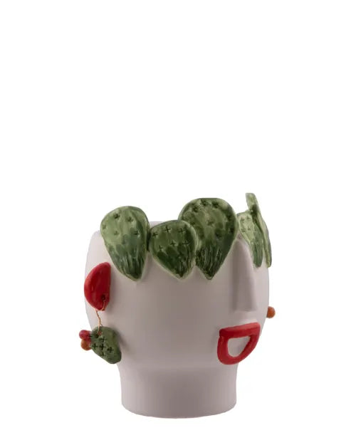 Patrizia Italiano, Vaso scultura siciliano testa la Carmelina Piccolina con orecchini fatto a mano in ceramica
