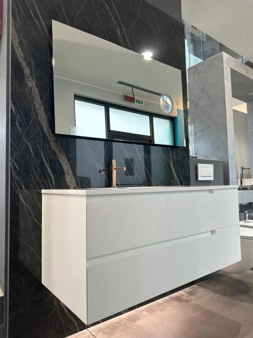 Casabath, mobile lavabo Modern laccato bianco opaco con top Monolith bianco e lavabo integrato l120 cm