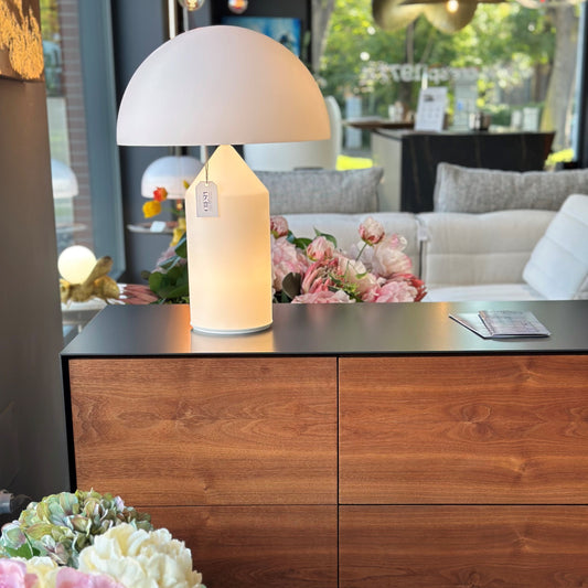 Oluce, Lampada da tavolo Atollo colore bianco, taglia media, diametro 38 cm