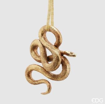 Enzo De Gasperi, set 2 decorazioni snake, resina oro,  h 12 cm