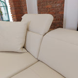 LeComfort, divano Lambert con chaise long e sedute estraibili, rivestimento pelle fiore Melbourne 103 bianco e piedini nichel nero, L290xP163 cm