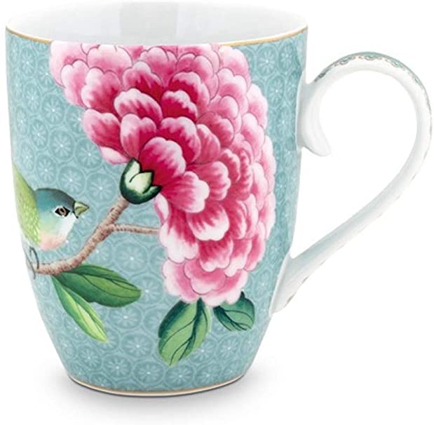 Pip Studio, set 2 tazze grandi 350 ml Blushing Birds azzurre, h11 x d9, porcellana