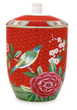 Pip Studio, vaso contenitore Blushing Birds rosso, 1,5 lt, porcellana