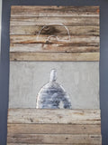 Paolo Fiorellini, quadro "Latta, legno e Cemento", Ecce Homo, alluminio, cemento e legno, 100x170