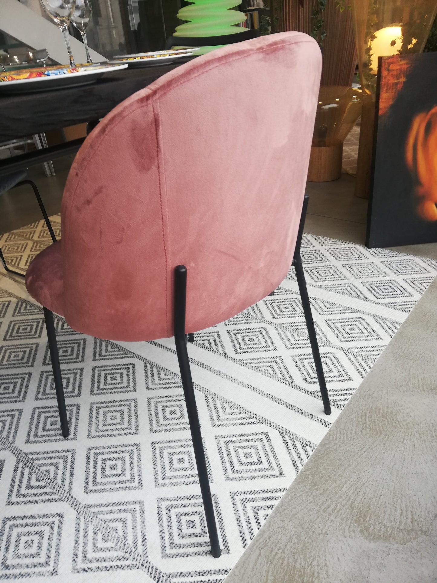 Enzo De Gasperi, set of 4 puzzle chairs, pink velvet and black metal legs, h80x49x55