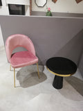 Enzo De Gasperi, pink velvet chair and brass legs with open back, h83x62x54