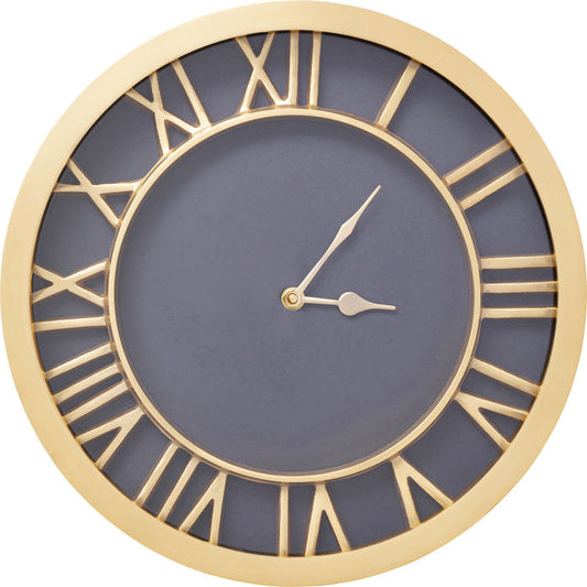 Kare, "Luxemburg" wall clock, brass-plated aluminum and glass, diameter 33 x depth 6 cm