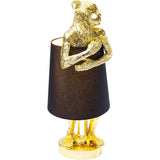 Kare, lampada da tavolo "Animal Monkey", poliresina oro e paralume nero in lino, 56x23x23 cm