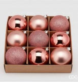 Enzo De Gasperi, set 9 palle vetro rosa, D6 cm
