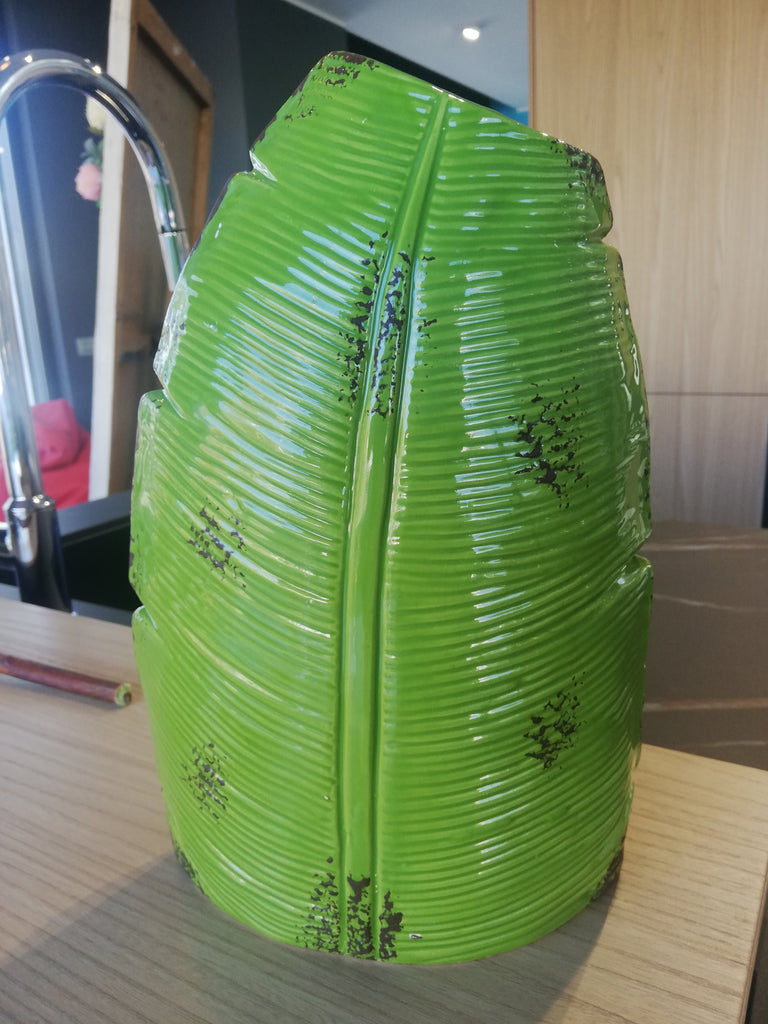 La Fabbrica del Verde, vaso decorativo foglia di banana verde, ceramica, 19x10xh26