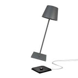 Zafferano, lampada Poldina PRO tavolo grigio scuro con base ricarica wireless