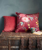 Pip Studio, cuscino Fleur Grandeur Blushing Birds rosso, 60x60 cm, velluto