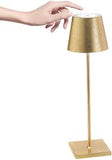Zafferano, lampada Poldina PRO tavolo foglia oro con base ricarica wireless