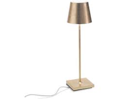 Zafferano, lampada Poldina PRO tavolo foglia oro con base ricarica wireless