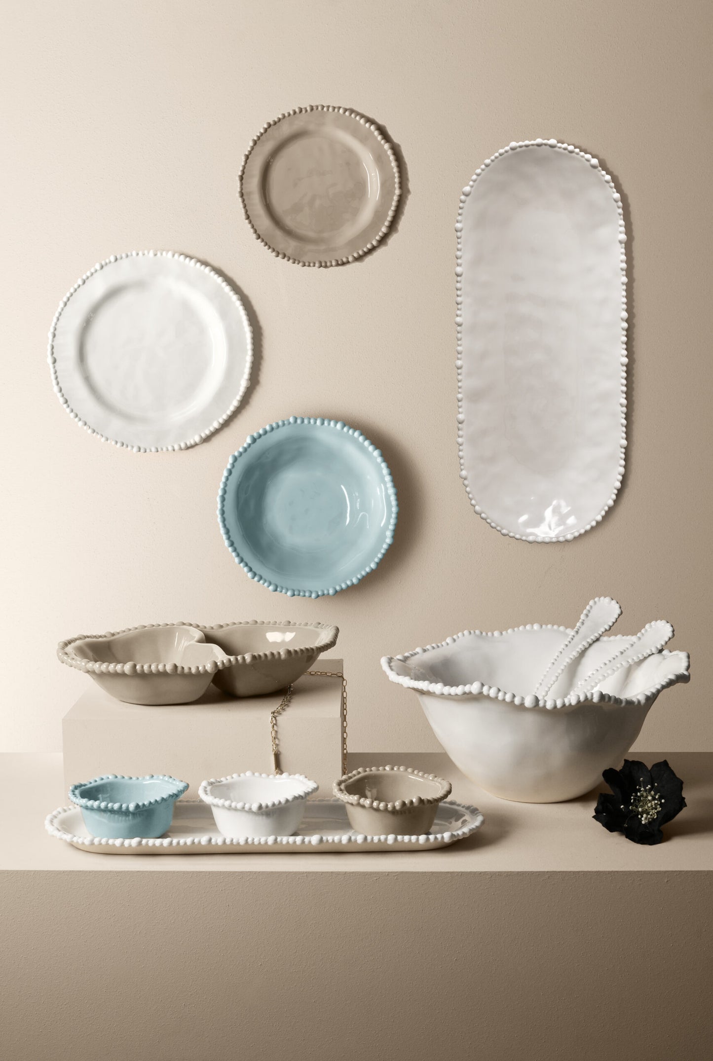 Baci Milano, set 3 piatti fondi tortora, acqua, bianco, melamina, linea Joke table & Kitchen, PL2.COL