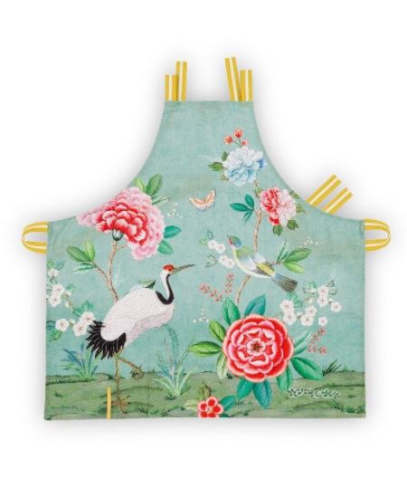 Pip Studio, grembiule da cucina Blushing Birds azzurro, 85x88 cm, cotone