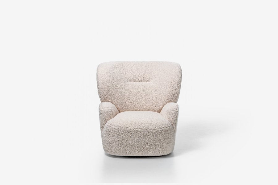 Gervasoni, poltrona girevole Loll 09 con pouf Loll 08, rivestita in tessuto bear-polar, Paola Navone, LOL009FCD/LOL008FCD