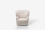 Gervasoni, Loll 09 swivel armchair with Loll 08 pouf, covered in bear-polar fabric, Paola Navone, LOL009FCD / LOL008FCD
