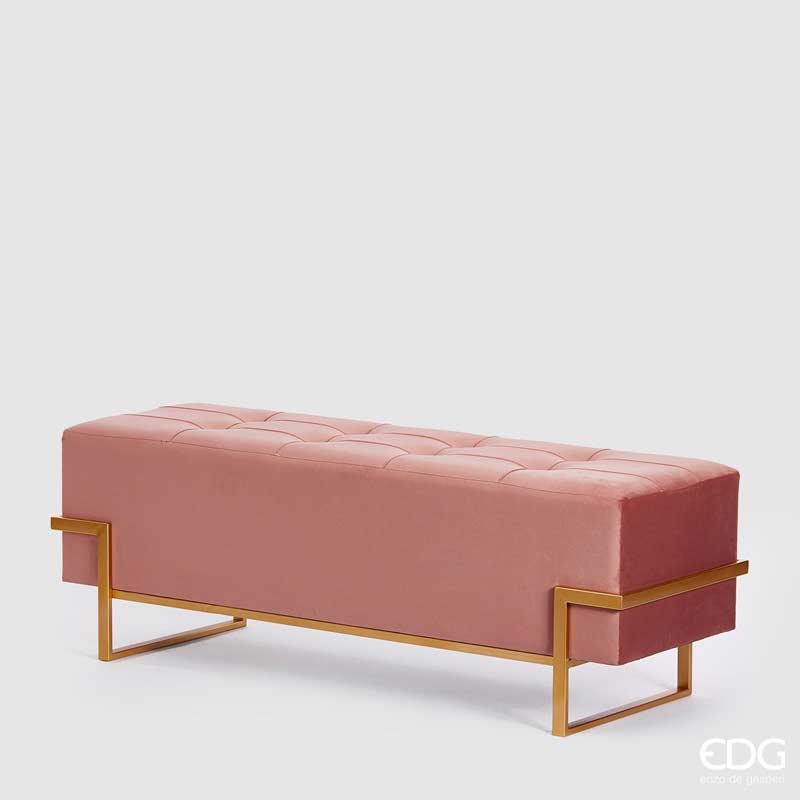 Enzo De Gasperi, pouf rettangolare, velluto rosa e gambe ottone, h45x45x120cm