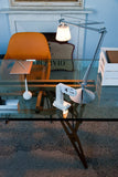 Zanotta, tavolo Reale 90x180 cm, designer Carlo Mollino, base legno tinta noce e ripiano in vetro